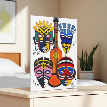 Tribal Mask Canvas, Singing Mask Painting, Wall Art Decor, Home Office Decoration