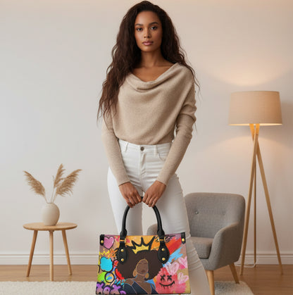 Graffiti Style Afro Art Themed Women's Tote Bag With Black Handle
