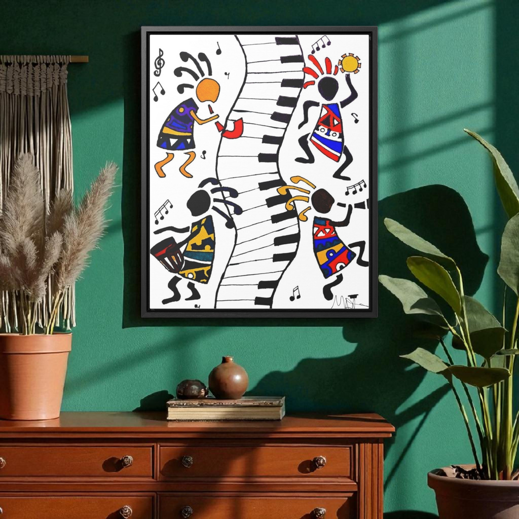 Tribal Music Wall Art, Original Hand Drawn Piece, Cultural Home Decor, Vertical Frame Printify