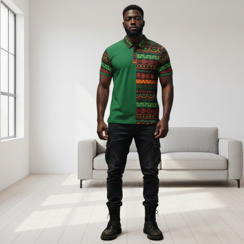 African Print Polo Shirt — Bold Kente-Inspired Pattern