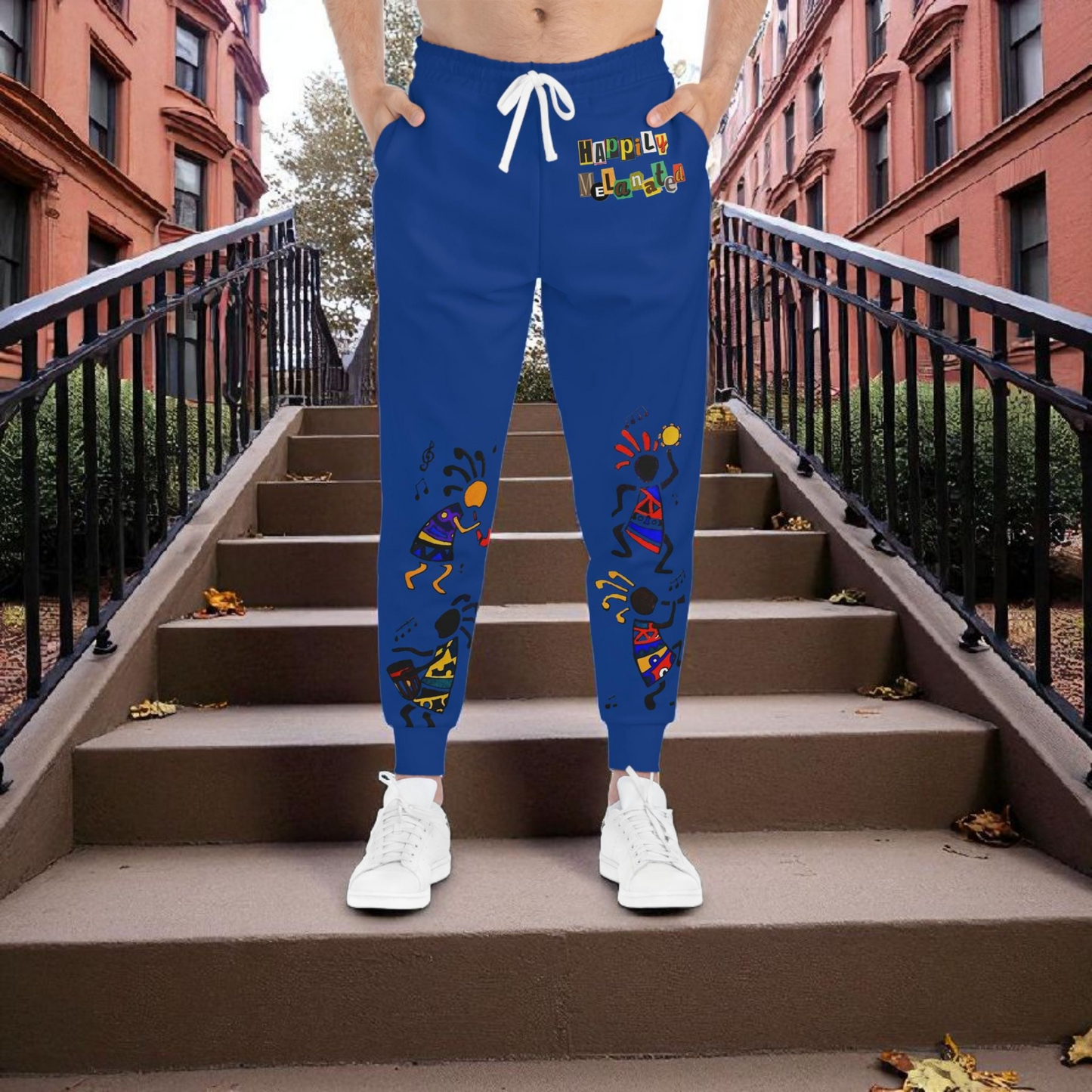 Handcrafted Afro Music Cartoon Art Athletic Joggers, Unisex Sweatpants