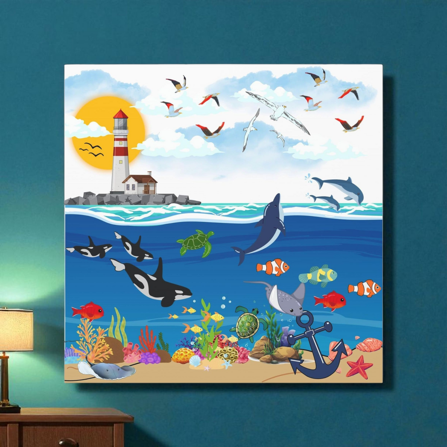 Vibrant Ocean Scene Canvas Wall Art, Nautical Decor for Beach Lovers, Coastal Living, Gift for Housewarming, Relaxing Atmosphere
