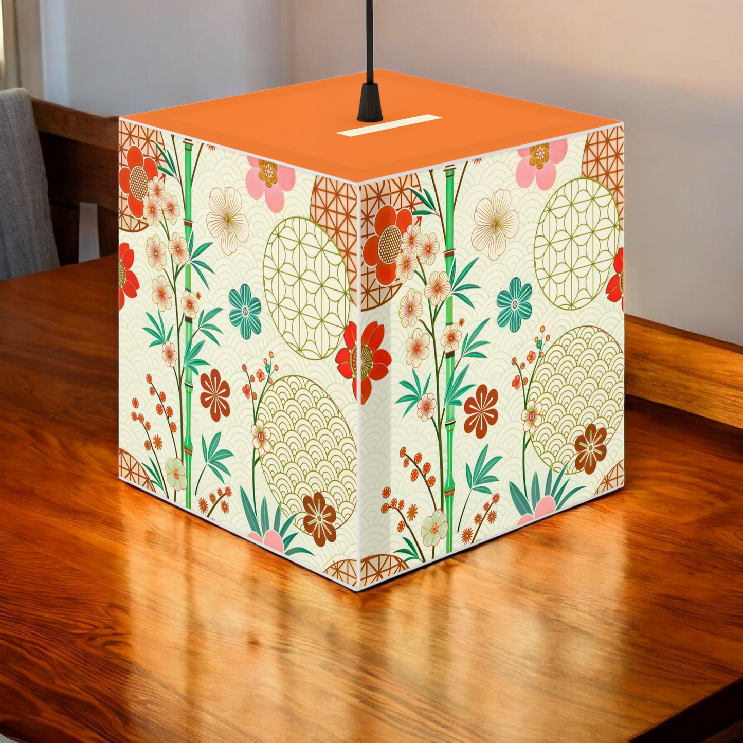 Japanese Floral Cube Lamp — Vintage Sakura Pattern Light Cube
