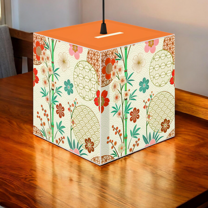Japanese Floral Cube Lamp — Vintage Sakura Pattern Light Cube