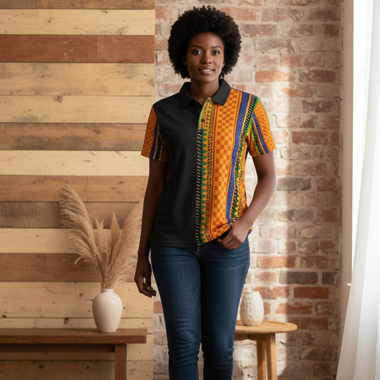 African Kente Stripe Polo Shirt — Vibrant Cultural Print Golf Polo