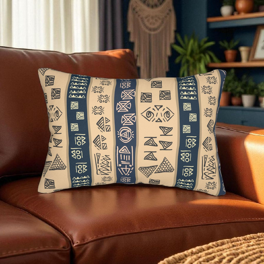 Tribal Spun Polyester Pillow, Decorative Cushion, Boho Throw Pillow, Ethnic Pattern Lumbar Pillow