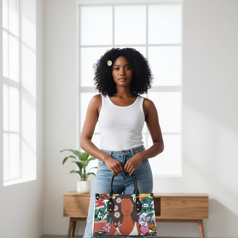 Afro Art and Music Inspired Graphic Women's Tote Bag With Black Handle