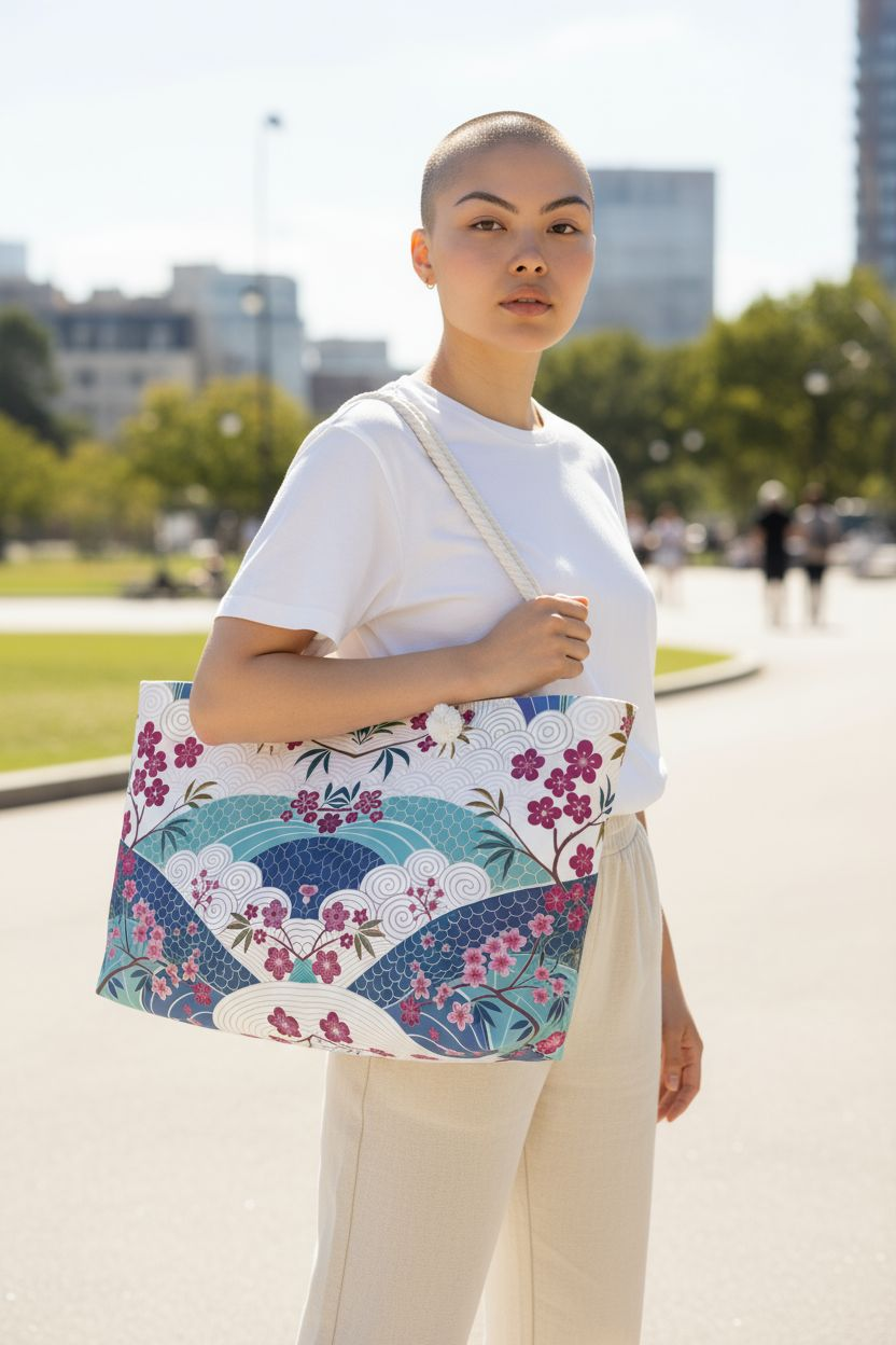 Japan Inspired  Stylish Floral Weekender Bag, Travel Tote, Floral Travel Bag