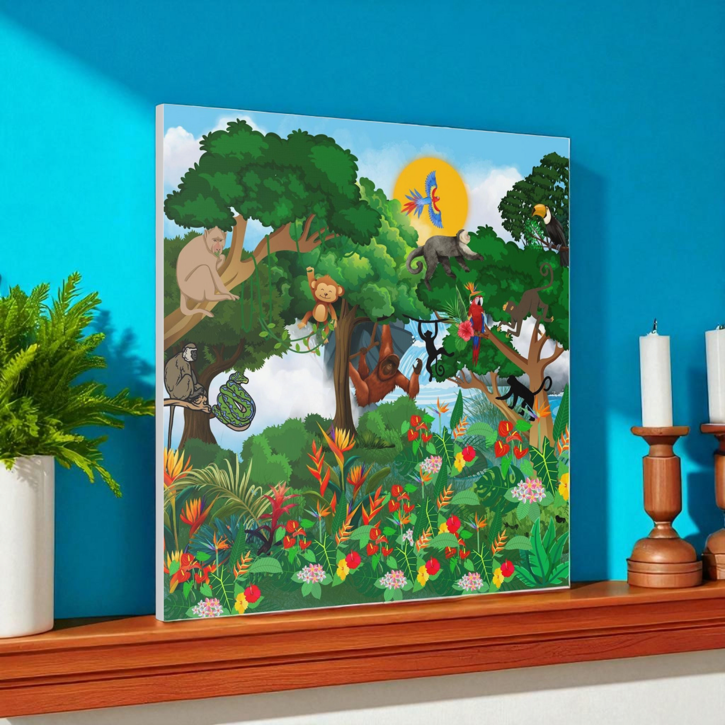 Canvas Gallery Wraps, Jungle Monkey Animal Wall Art Decor Print - Safari Nursery Room