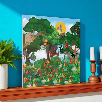 Canvas Gallery Wraps, Jungle Monkey Animal Wall Art Decor Print - Safari Nursery Room