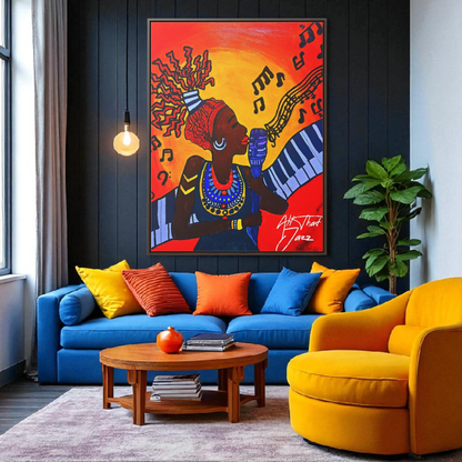 Original Painting, Afro Music Art Gallery Canvas, Jazz Singer Painting Vertical Frame, Black History Decor, Musician Portrait
