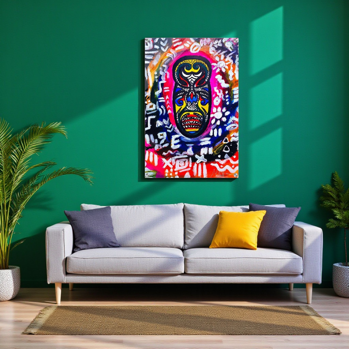 Vibrant Tribal Mask Painting,  Acrylic Print - Authentic Handcrafted Decor Gelato