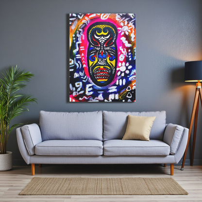 Unique Tribal Mask Painting,  Matte Canvas Stretched - Authentic Ethnic Decor