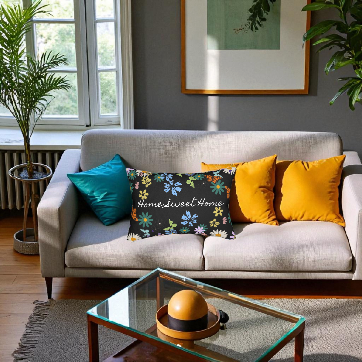 Home Sweet Home Floral Lumbar Pillow - Cozy Accent for Living Room