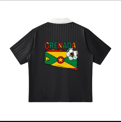 Grenada Flag Themed Graphic Collar Striped Soccer Jersey