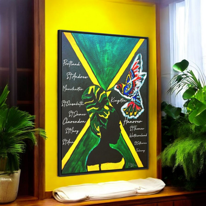 Hand-Painted Jamaican Flag Canvas Wrap - Original Vertical Frame for Living Room Art