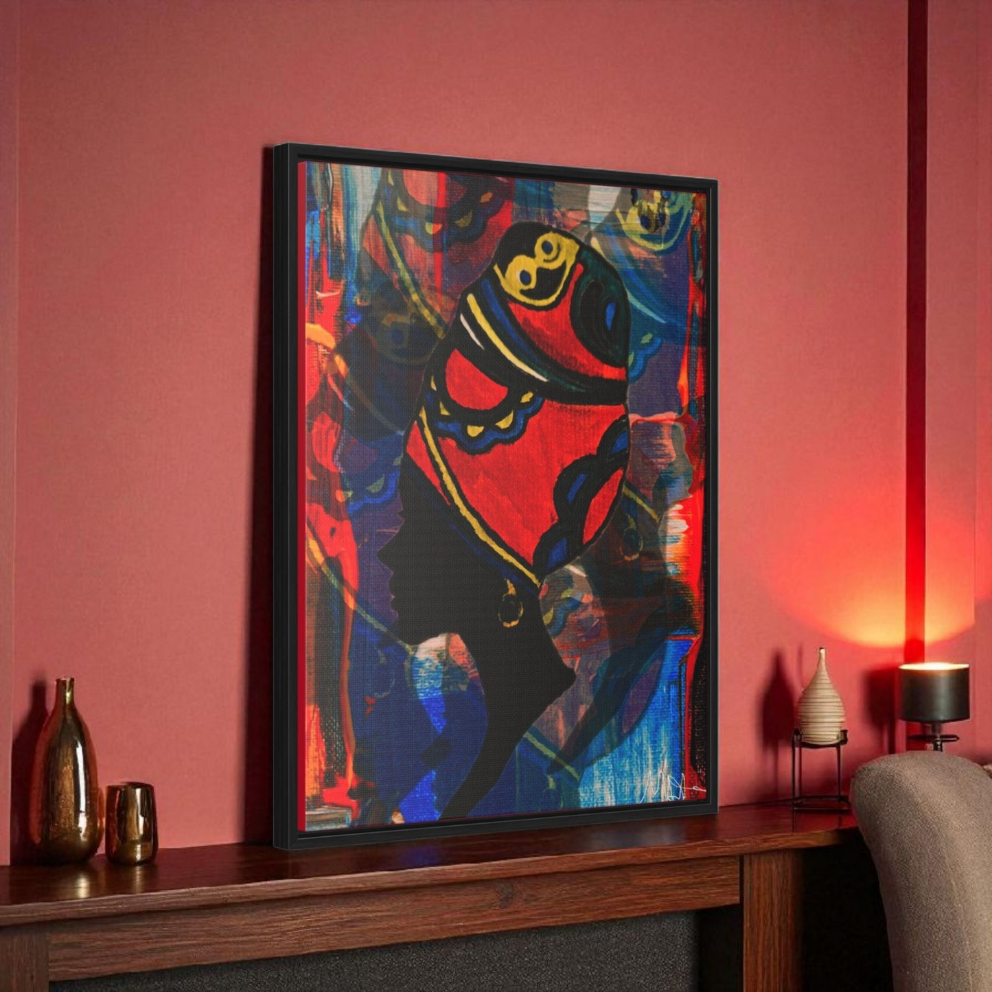 Artisan Black Woman Portrait, Handcrafted Wall Art, Empowering Home Decor, Vertical Frame