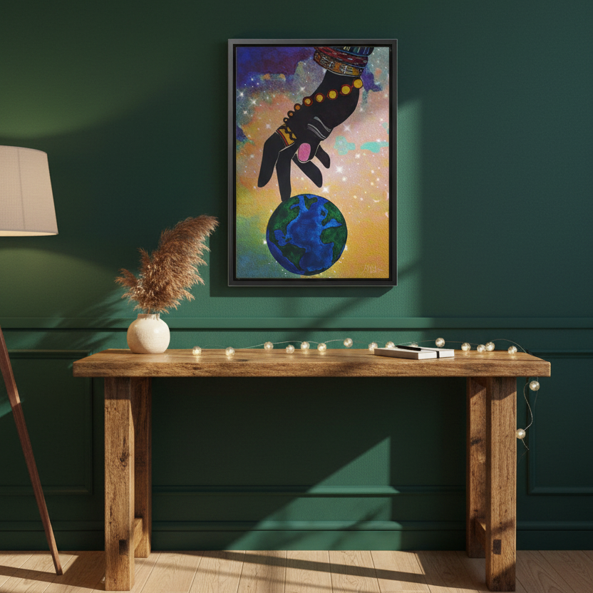 Cosmic Ethnic Wall Art - Handcrafted Astronomical Painting, Unique Space-Themed Decor, Vertica Frame Printify