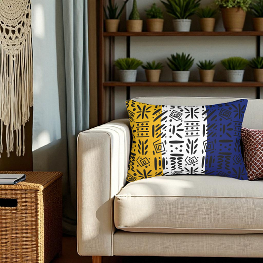 Boho Spun Polyester Lumbar Pillow with Tribal Pattern Water-resistant Hidden Zipper