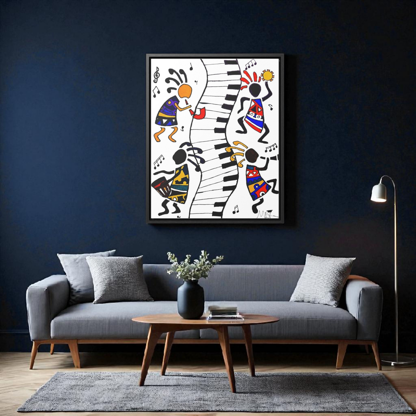Tribal Music Wall Art, Original Hand Drawn Piece, Cultural Home Decor, Vertical Frame