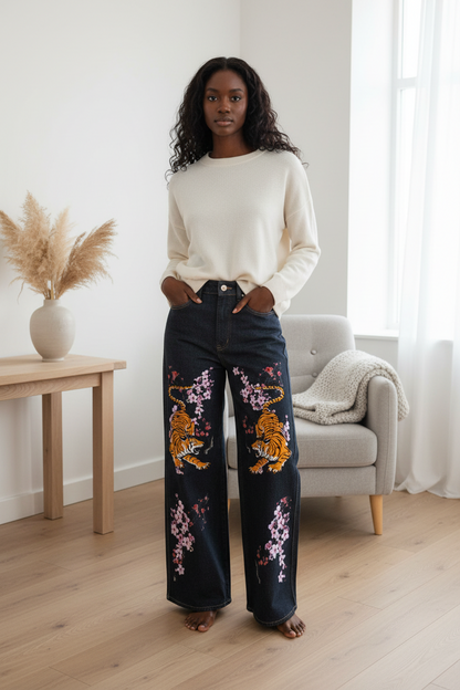 Colorful Tiger Art Graphic Women's Straight-Leg Denim Jeans