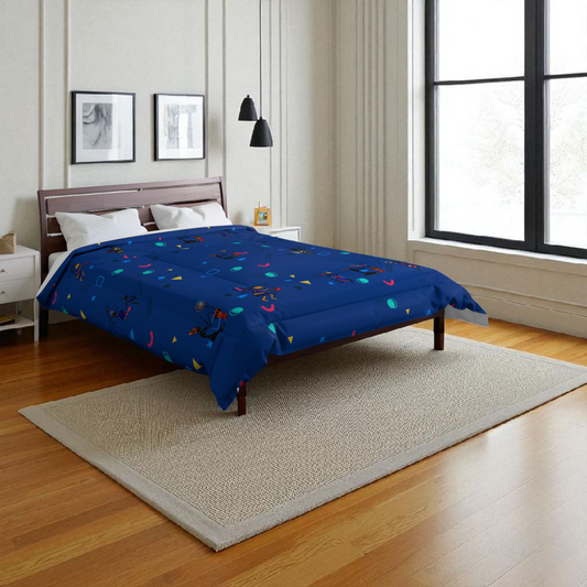Afro Music Cartoon Comforter, Handcrafted Bedspread for Music Lovers, Unique African Art Comforter