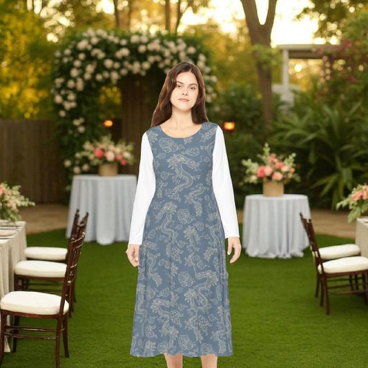 Elegant Women's Long Sleeve Dance Dress, Ballet Dress, Floral Print Dress, Dancewear