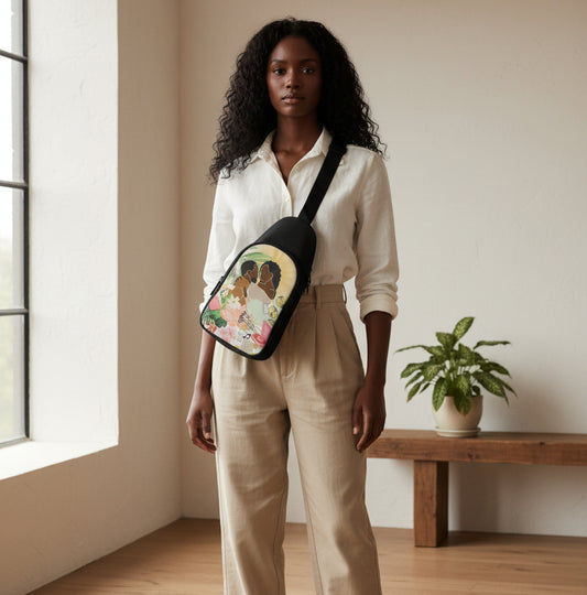 Afro Couple Love Graphic Chest Bags