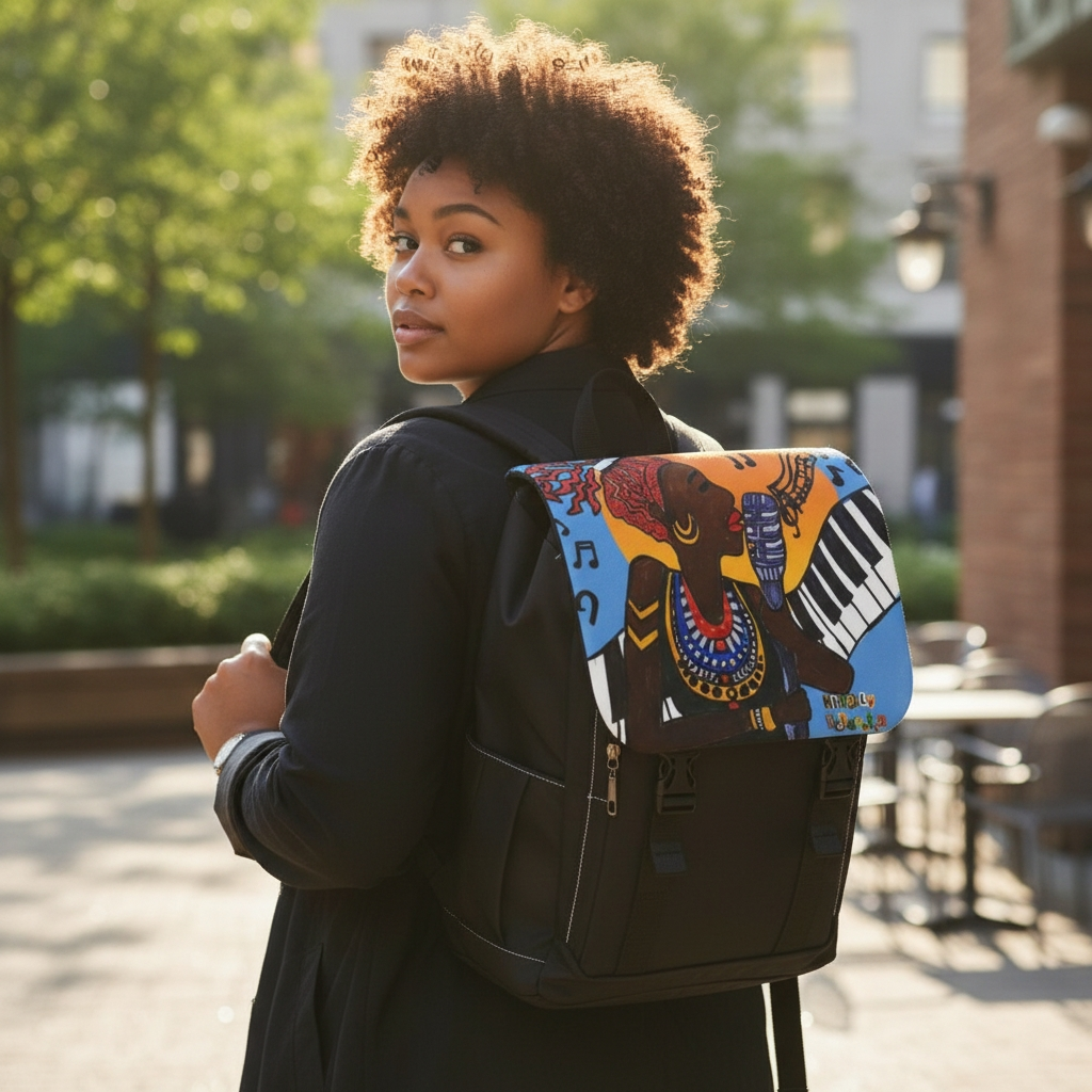 Afro Singer, Jazz Music-Inspired Unisex Shoulder Backpack - Stylish & Functional