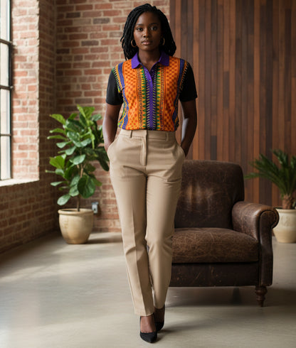 African Kente Stripe Polo Shirt — Vibrant Cultural Print Golf Polo