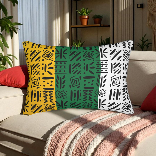 Boho Spun Polyester Lumbar Pillow with Tribal Pattern Water-resistant Hidden Zipper