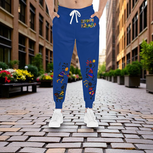 Handcrafted Afro Music Cartoon Art Athletic Joggers, Unisex Sweatpants