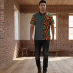 African Mandala Print Polo Shirt — Bold Orange & Green Tribal Pattern Printify