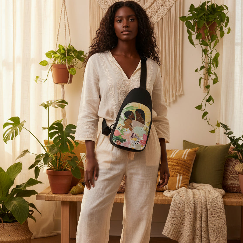 Afro Couple Love Graphic Chest Bags