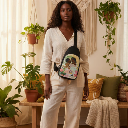 Afro Couple Love Graphic Chest Bags