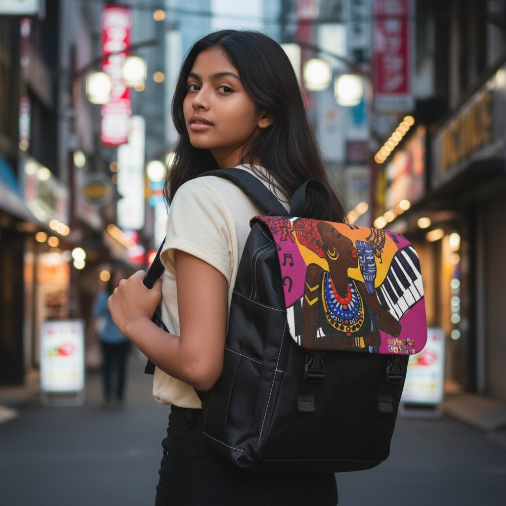 Afro Singer, Ethnic Music-Inspired Unisex Shoulder Backpack - Stylish & Functional Printify