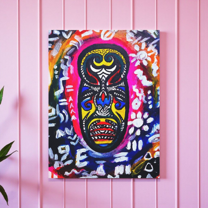 Unique Tribal Mask Painting,  Matte Canvas Stretched - Authentic Ethnic Decor