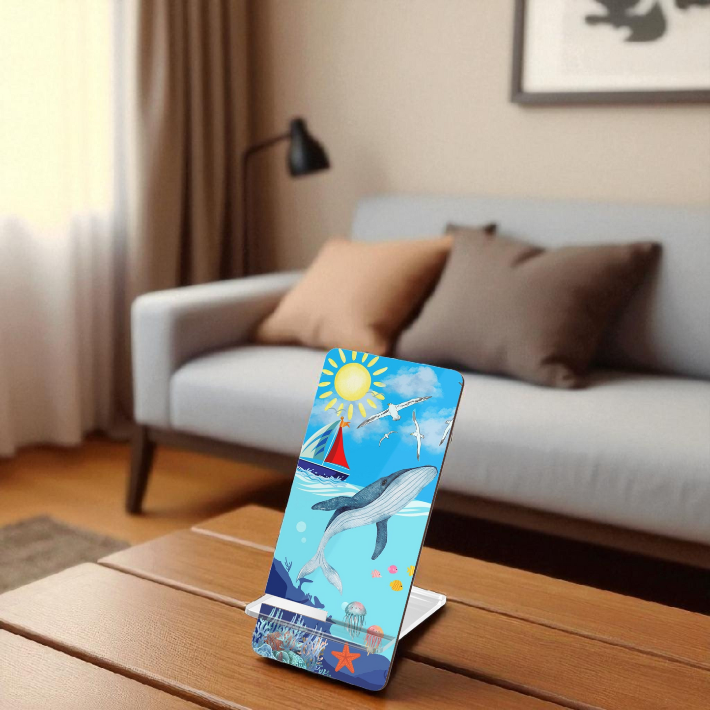 Ocean-Themed Smartphone Stand with Whale Design