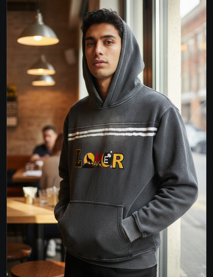 Medieval Knight and Dragon Graphic Hoodie, Sun Fade Contrast Tape Fleece Hoodie