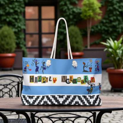 Handcrafted Ethnic Music Art Weekender Bag - Oversized, Durable Tote with Rope Handles