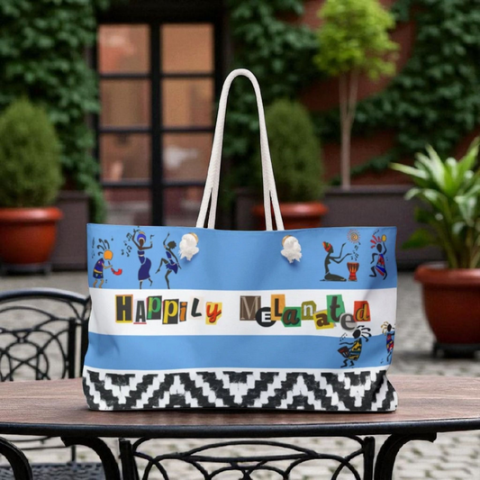 Handcrafted Ethnic Music Art Weekender Bag - Oversized, Durable Tote with Rope Handles