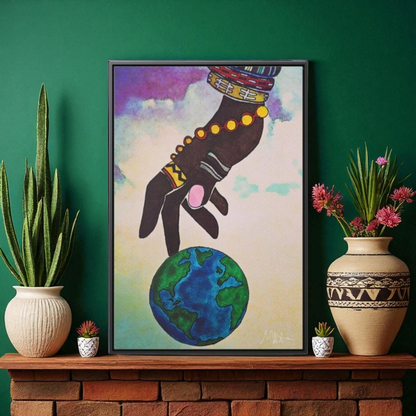 Astronomical Ethnic Wall Art - Stargazer's Dream, Cultural Celestial Scene, Vertical Frame