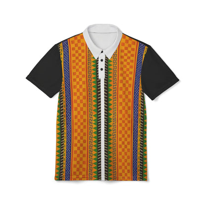 African Kente Stripe Polo Shirt — Vibrant Cultural Print Golf Polo Printify