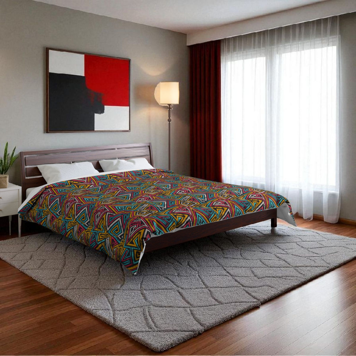 Colorful Geometric Comforter, Bohemian Bedding, Cozy Bedroom Decor, Home Textile Gift Printify