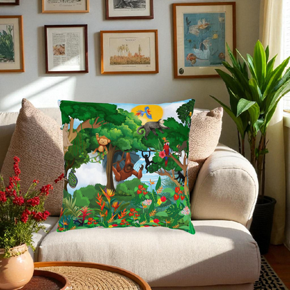 Vibrant Jungle Animal Square Pillow - Perfect for Kids' Rooms & Playspaces