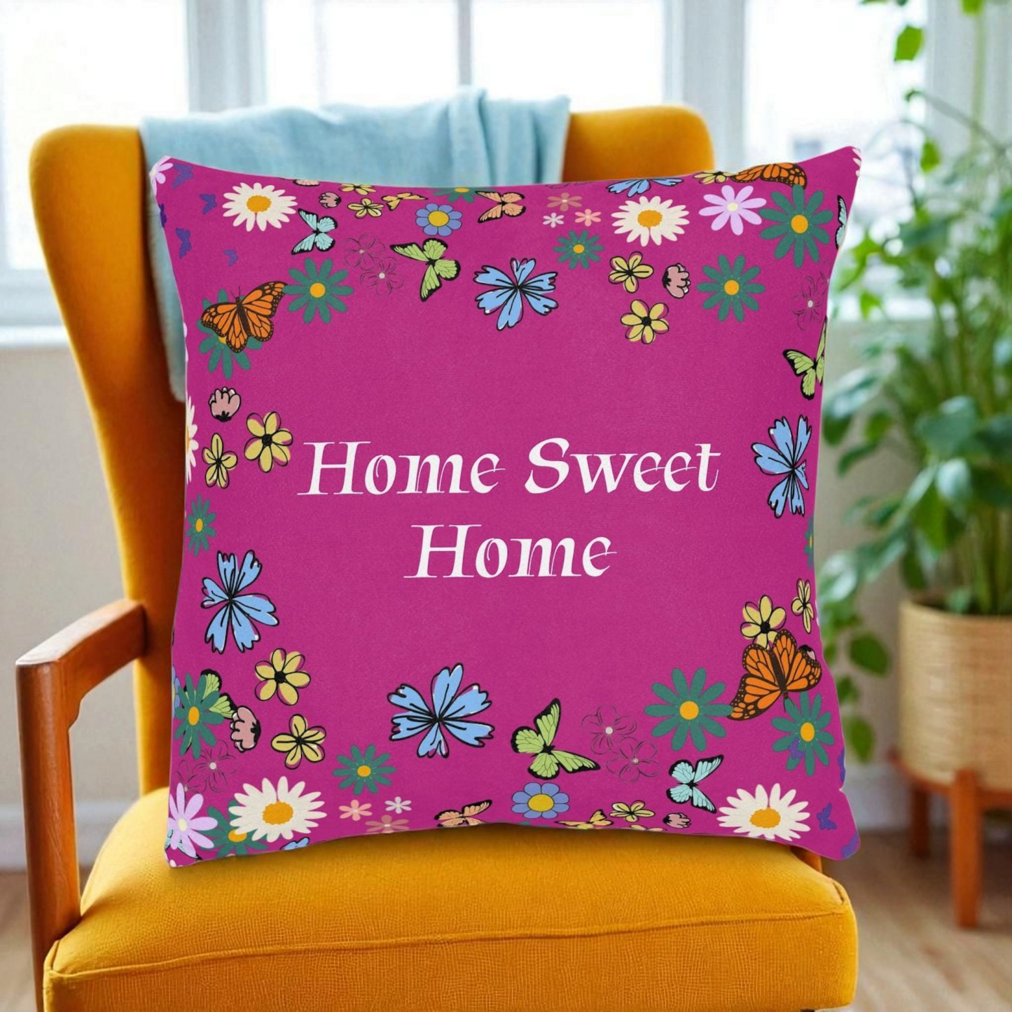 Floral Home Sweet Home Square Pillow - Cozy Decor for Living Room & Bedroom