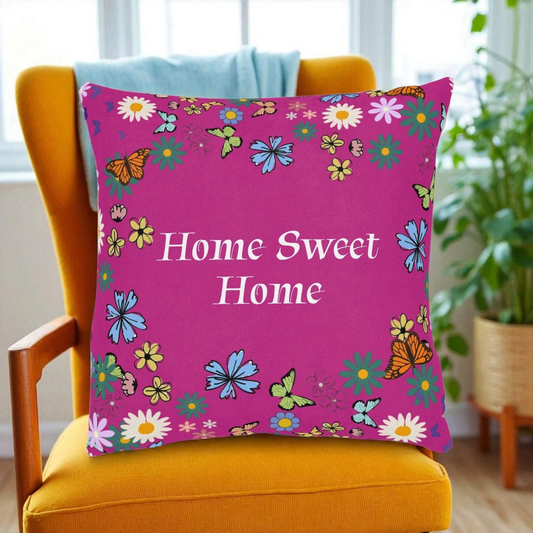 Floral Home Sweet Home Square Pillow - Cozy Decor for Living Room & Bedroom