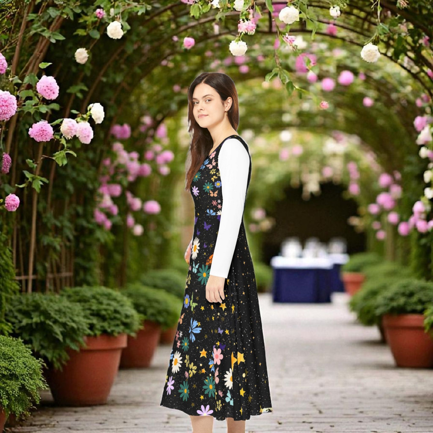 Celestial Floral Long Sleeve Dance Dress - Perfect for Parties, Events, Spring Celebrations