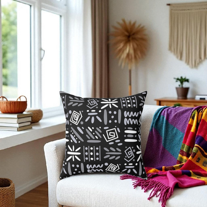 Boho Aztec Tribal Pattern Square Pillow - Double Sided Print Hidden Zipper