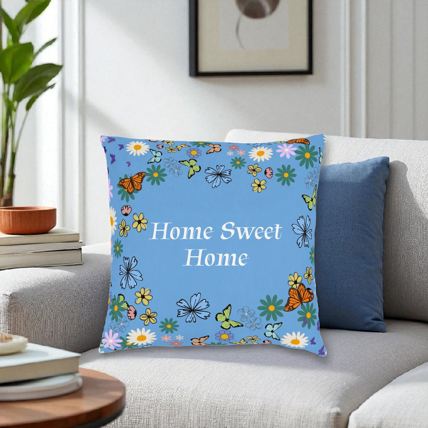 Floral Home Sweet Home Square Pillow - Cozy Decor for Living Room & Bedroom